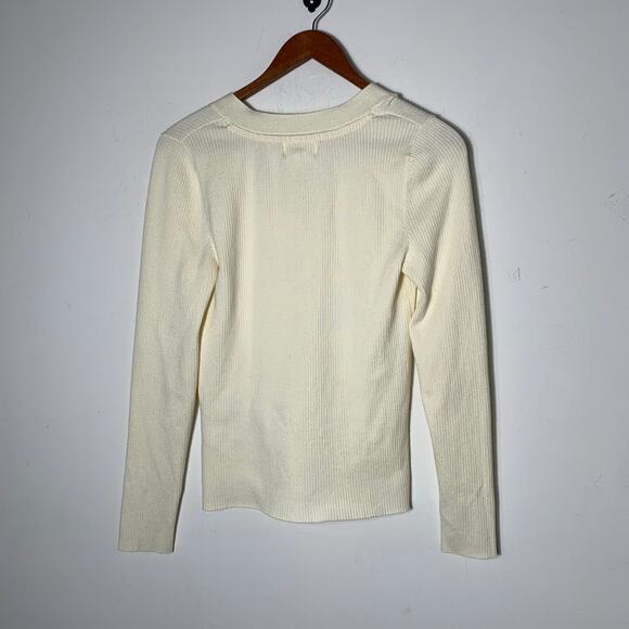 Womens Anthropologie Maeve Thea Ribbed Vneck Sweater Cream Size M EUC! - Picture 3 of 3